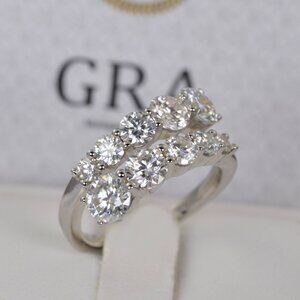 Certified Moissanite Diamond Half Eternity Wedding Ring Band Ring